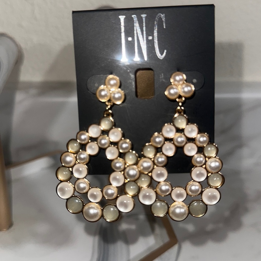 Inc Gold-Tone Imitation Pearl Cluster Drop Earrings